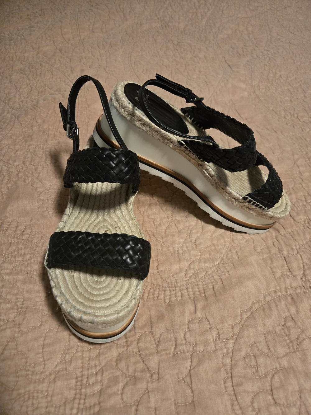 Marc Fisher Black Woven Platform Slingback Espadrilles